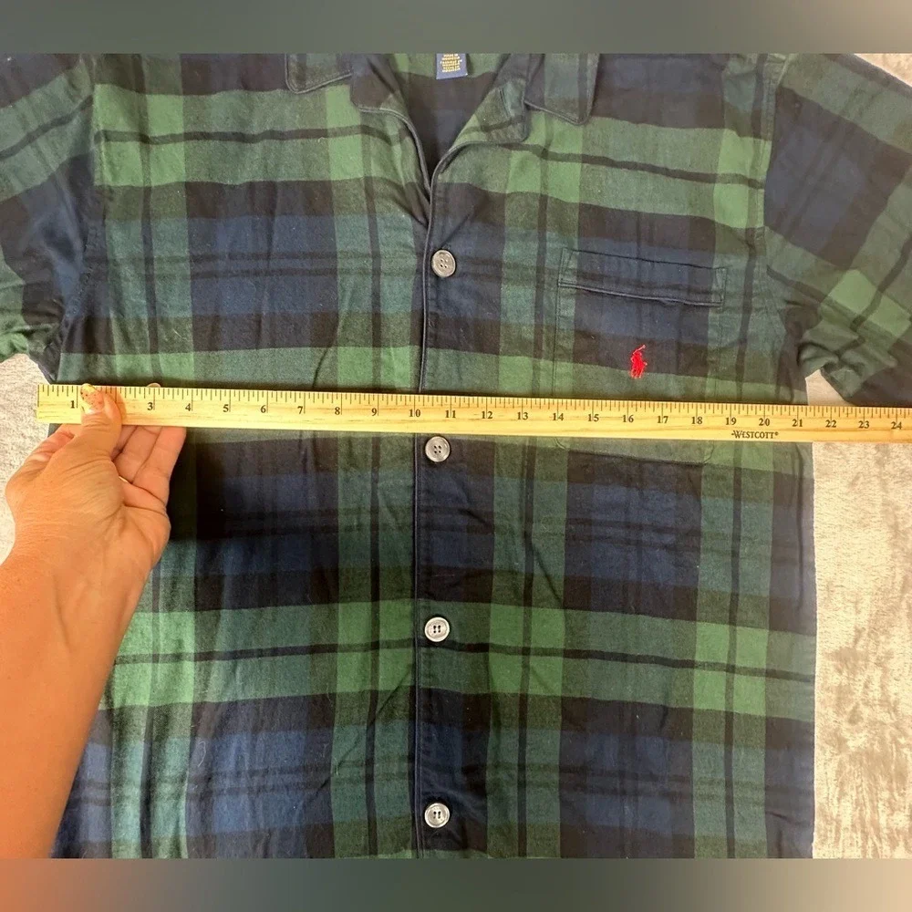 Polo Ralph Lauren‎ Flannel Long Sleeve Pajama Top Blackwatch Plaid Mens M Button
